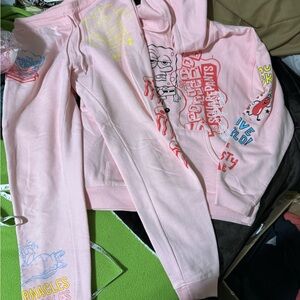 Pink Graphic Hoodie and Sweatpants Set
